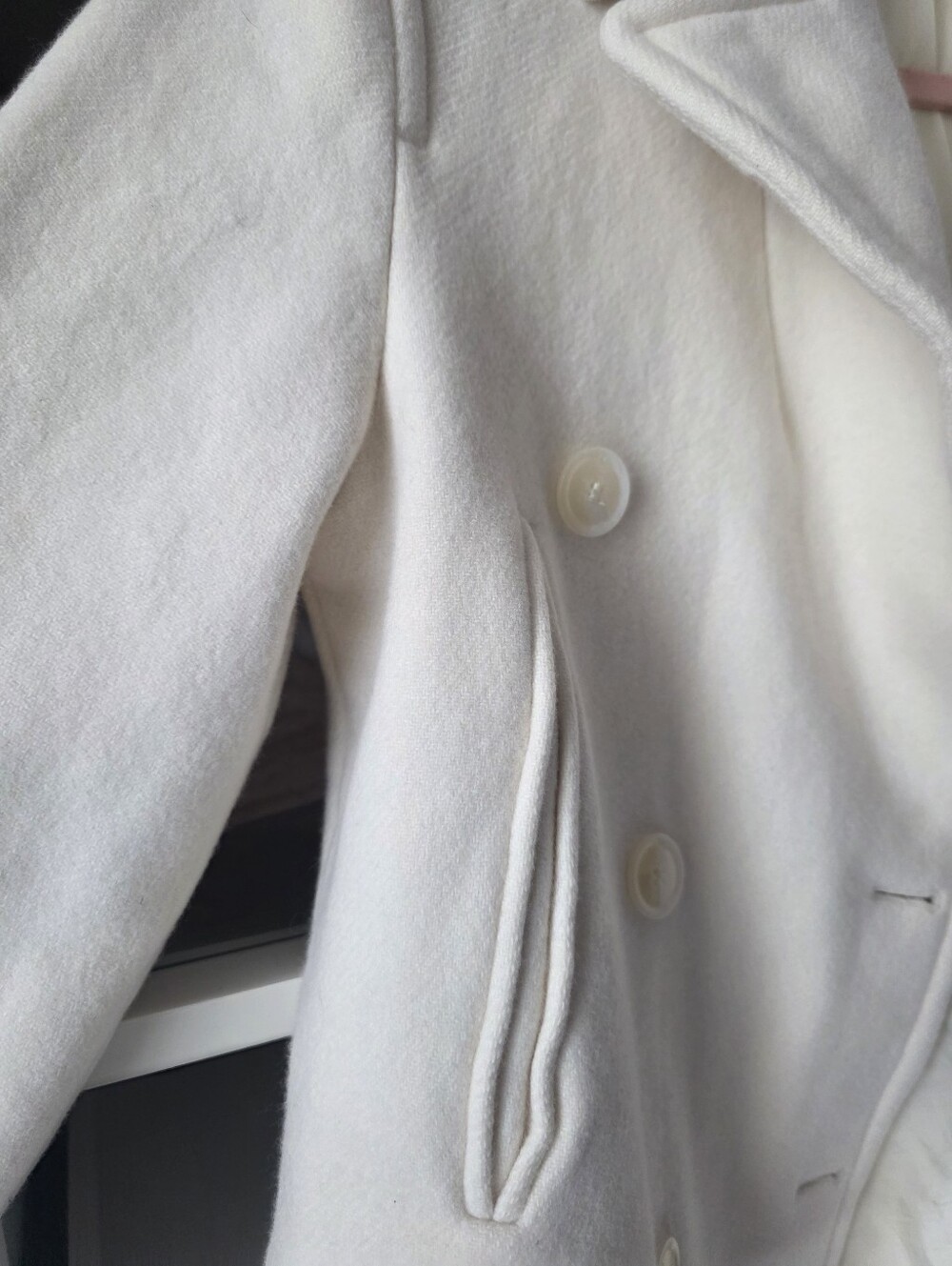 Reiss Cream Double-Breasted Wool / CashmerePea Coat - Picture 8 of 16